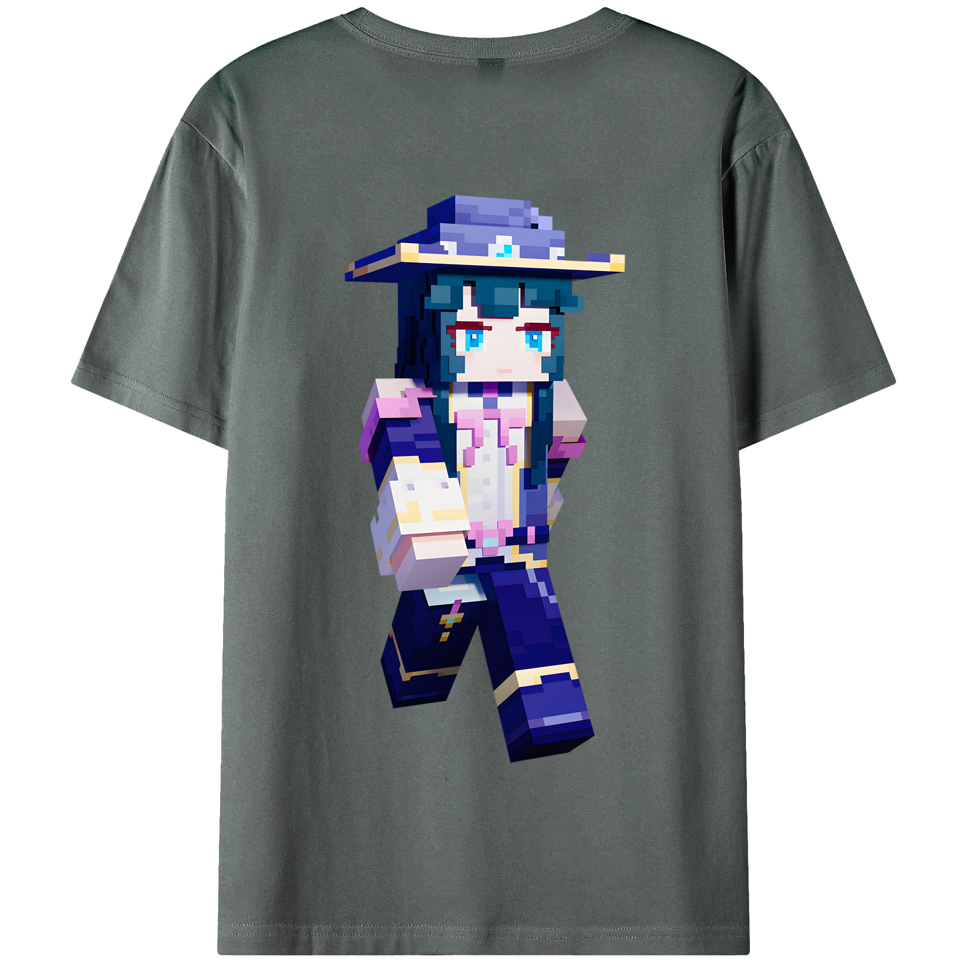 （画像用） マインクラフト ブロックの世界 Minecraft MC Block world 綿100％半袖Tシャツ（背面プリント）